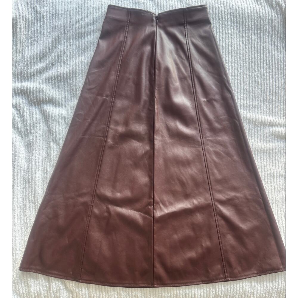 GU Faux Leather Flare Midi Skirt Brown A-Line High Waist Size S Japan